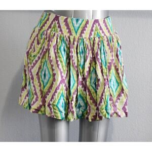 Aéropostale Mini Skater Skirt Green Blue Purple Aztec Elastic Waist Size XS